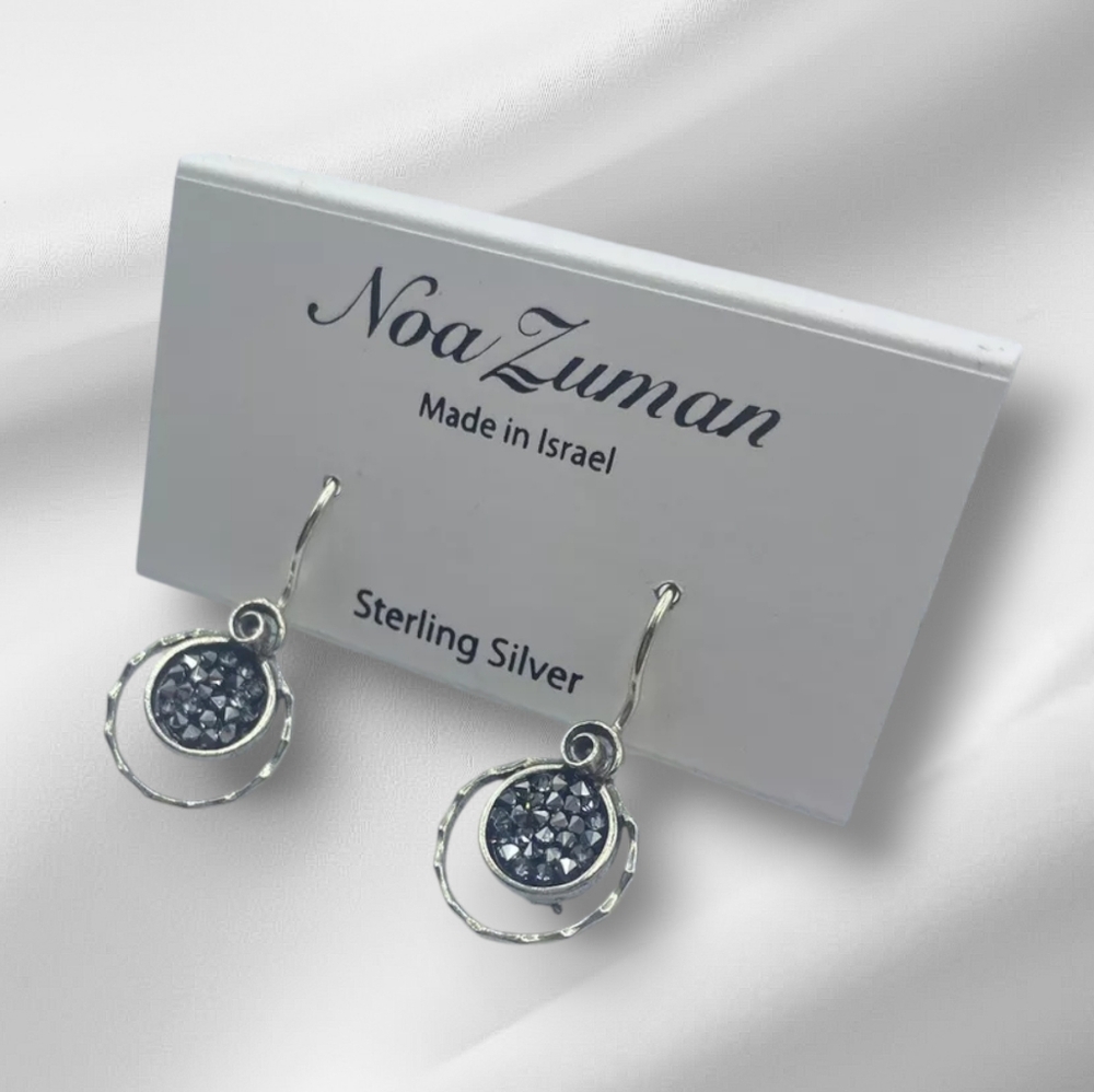 Noa Zuman 925 Sterling Silver Sliver Drusy Medallion Drop Earrings